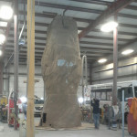 Portable rock wall in our shop for repairs